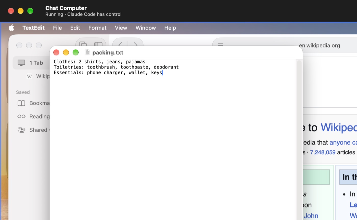 Claude Code controlling the virtual Mac