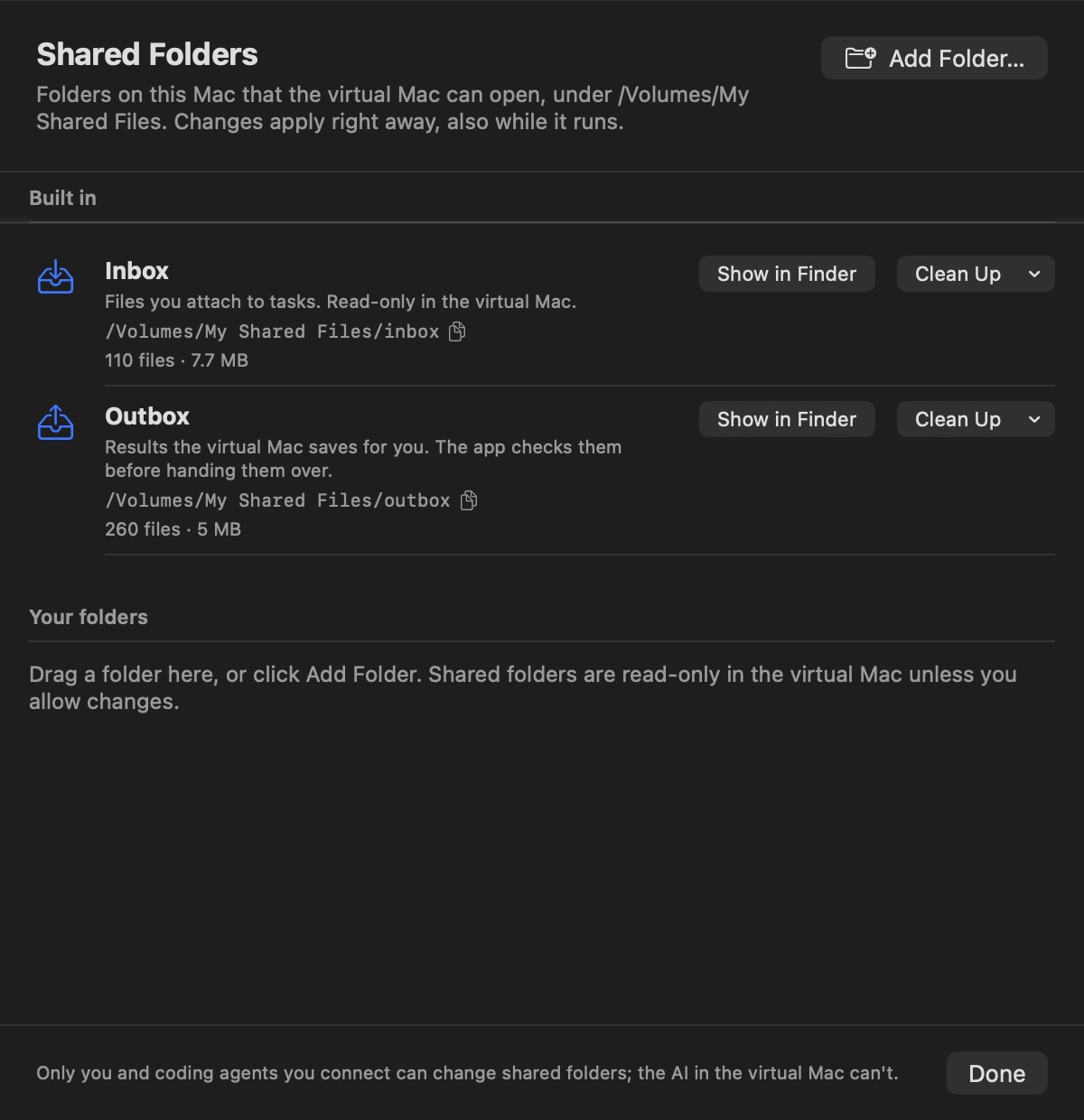 Shared folders panel
